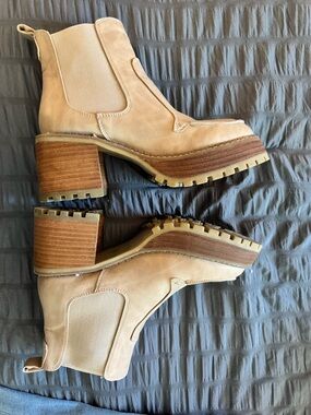 MIA Tan Suede Chunky Heel Chelsea Booties
